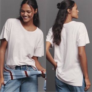 Anthropologie The Jordyn Cotton Slub Crew Neck Oversized Tee by Pilcro White S